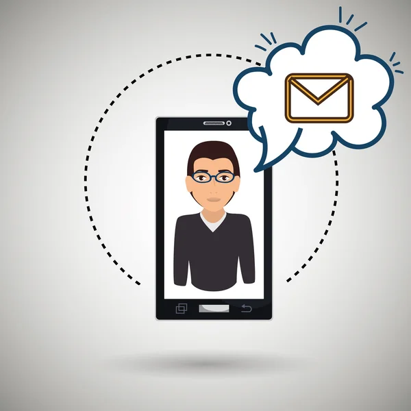 Мультфильм человек смартфон облачная электронная почта — стоковый вектор