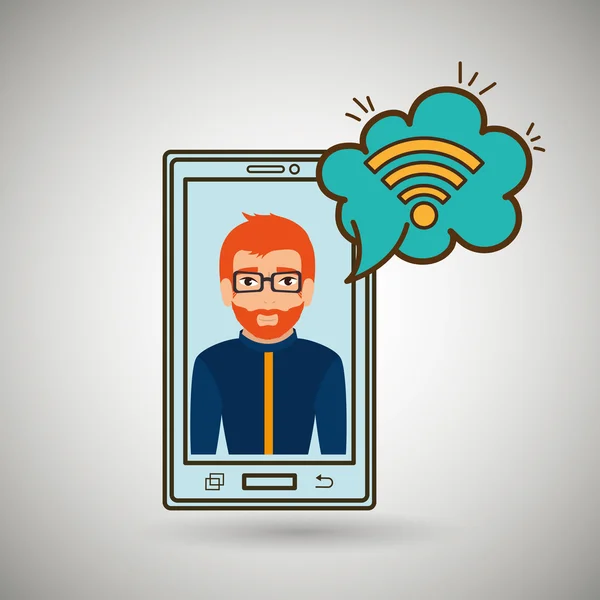 Dessin animé homme smartphone wifi cloud — Image vectorielle