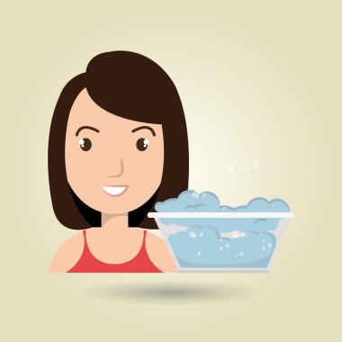 kadın karikatür su kovası plastik deterjan