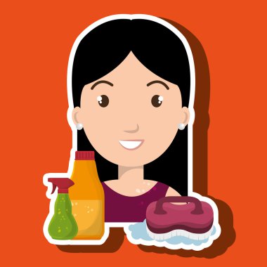 kadın karikatür temizleyin Temizleme fırçası