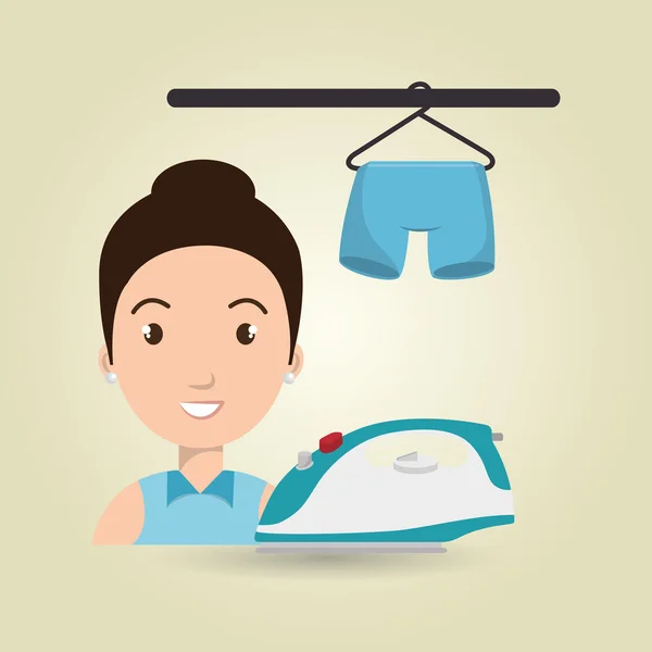 Vrouw cartoon Strijkservice hang broek — Stockvector