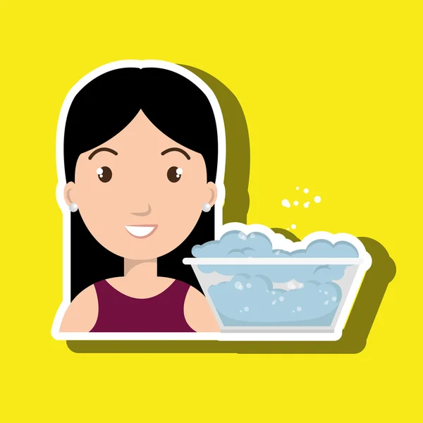 Γυναίκα cartoon νερό κουβά πλαστικό απορρυπαντικό — Διανυσματικό Αρχείο