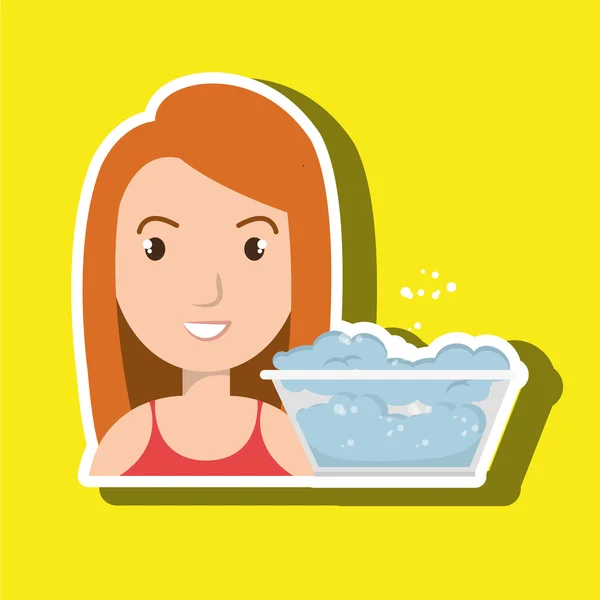 Kobieta kreskówka woda wiadro plastikowe detergentu — Wektor stockowy