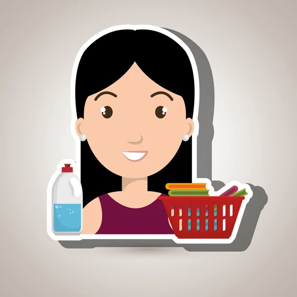 Womna cartone animato cestino vestiti detergente — Vettoriale Stock