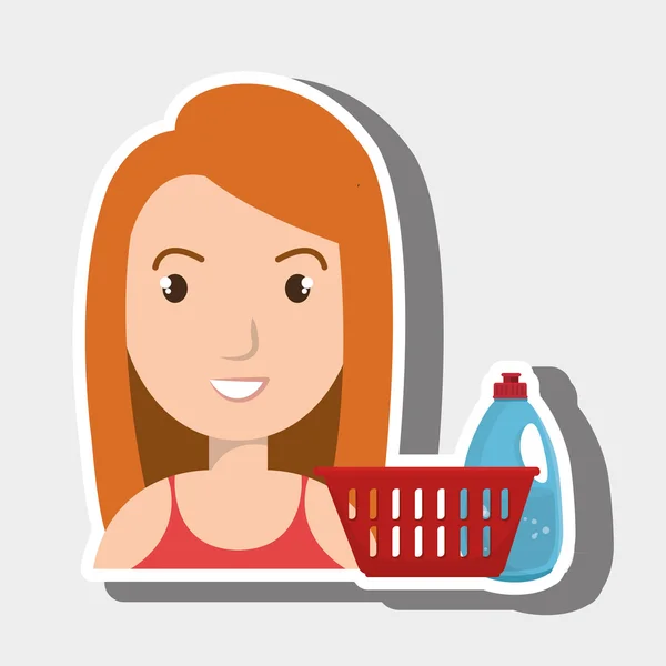 Mujer cesta de dibujos animados botella de detergente — Vector de stock
