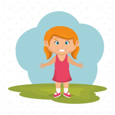 Cartoon girl meadow green vector Cartoon girl meadow green vector