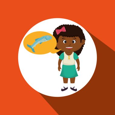 Kız çizgi film gıda balık taze