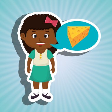 Kız çizgi film peynir yemek dilimlenmiş