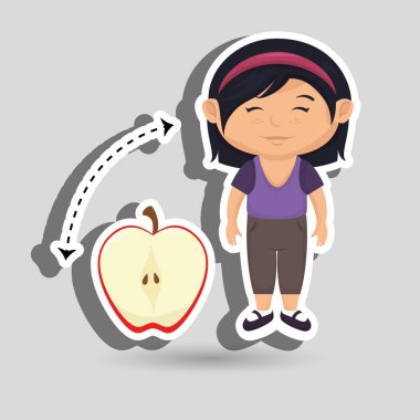 Kız çizgi film dilimlenmiş meyve elma