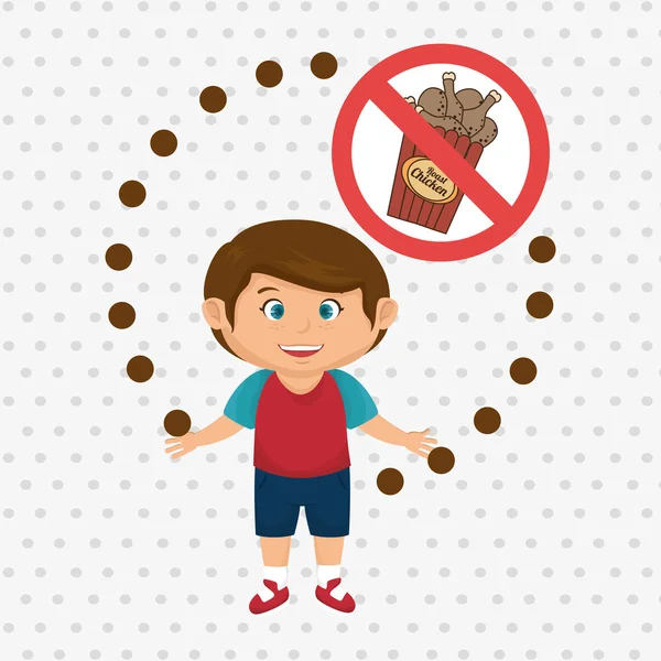 Cartoon child fast food danger symbol — Stock Vector