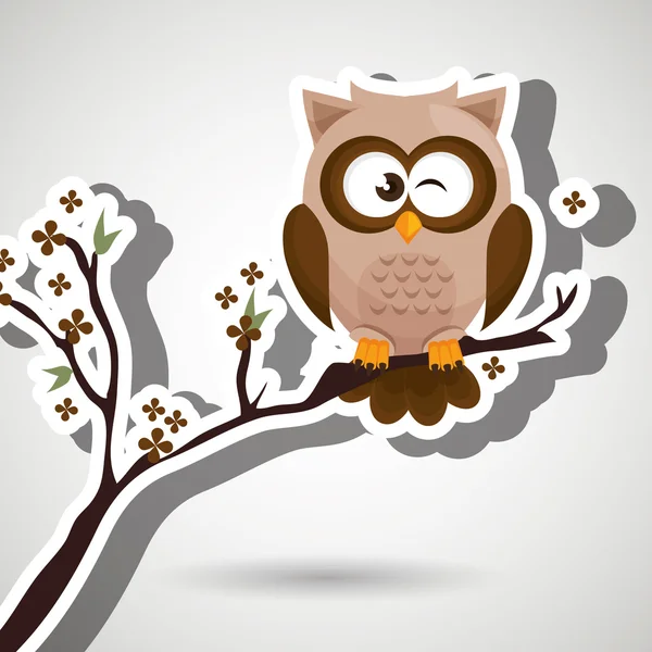 Owl brown tree leaves brown — Stock Vector