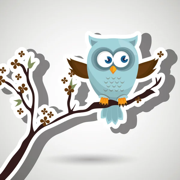 Owl blue tree leaves blue — Stock Vector