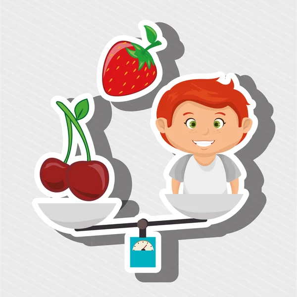 Cartoon boy food fruit balance — Stock Vector