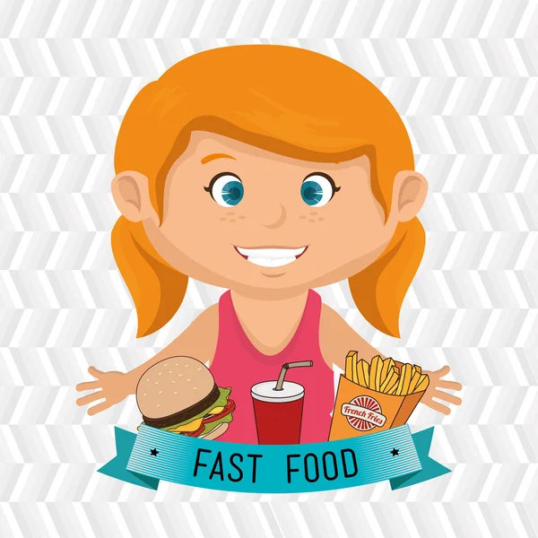Kind Cartoon Mädchen Fast Food — Stockvektor