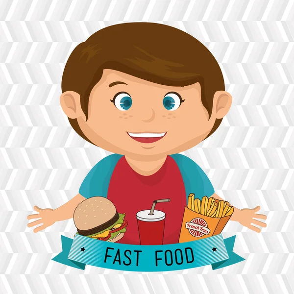 Child cartoon boy fast food — Stock Vector
