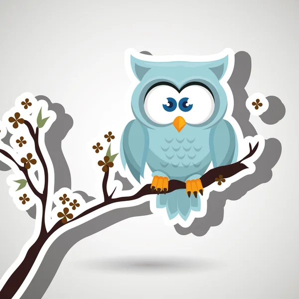 Hibou arbre bleu feuilles bleu — Image vectorielle