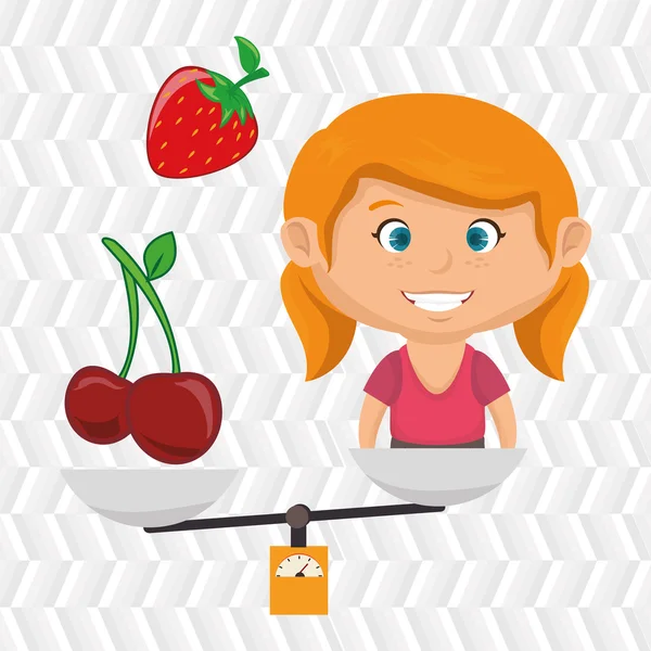 Cartone animato ragazza cibo frutta equilibrio — Vettoriale Stock