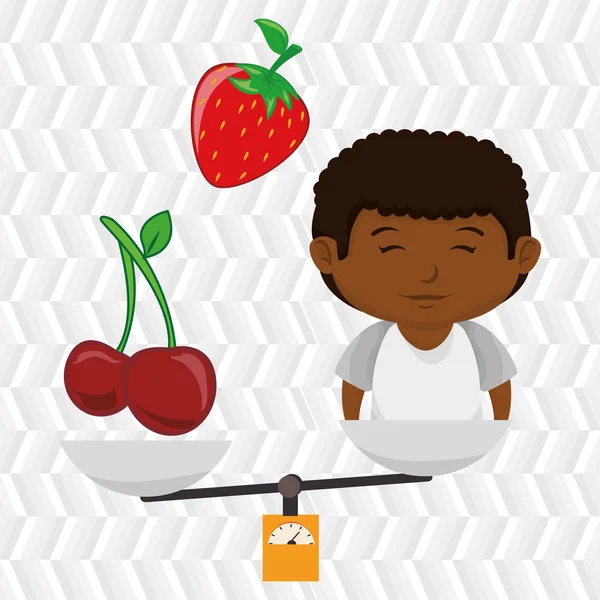 Tecknad pojke mat frukt balans — Stock vektor