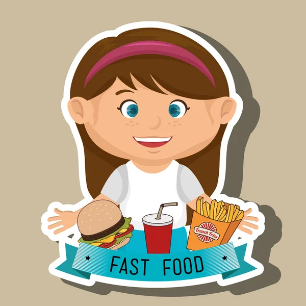 Bambino cartone animato ragazza fast food — Vettoriale Stock