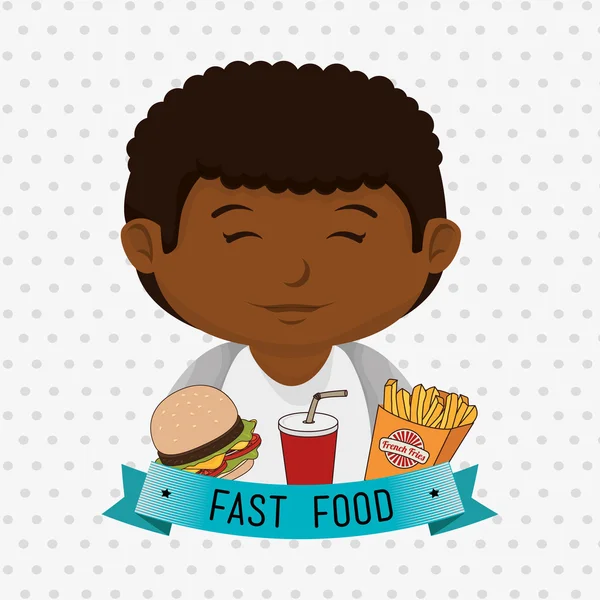 Niño dibujos animados chico comida rápida — Archivo Imágenes Vectoriales