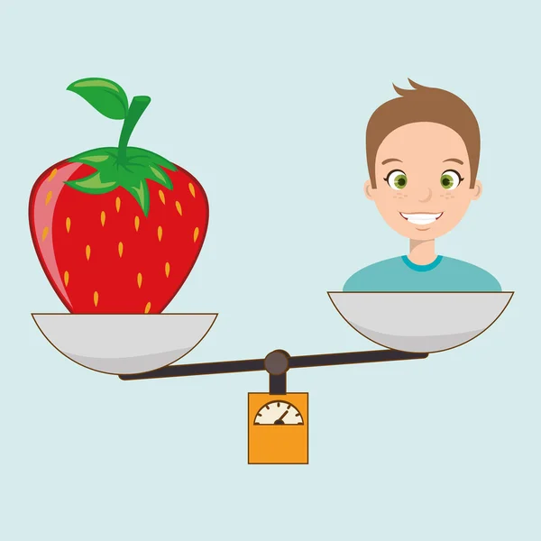 Γυναίκα κινουμένων σχεδίων φρούτων φράουλα τροφίμων ισορροπία — Διανυσματικό Αρχείο
