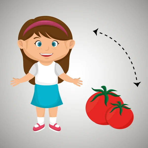 Mädchen Cartoon Tomate Gemüse Gesundheit — Stockvektor