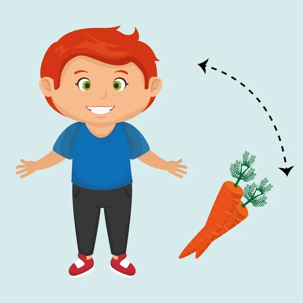 Ragazzo cartone animato carota vegetale biologico — Vettoriale Stock