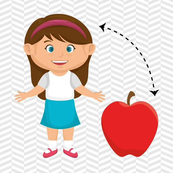 Niña dibujos animados fruta manzana rojo — Vector de stock