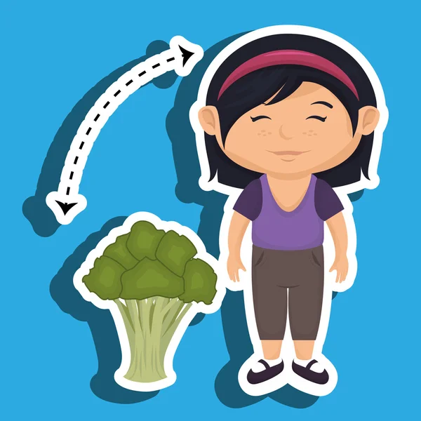Дівчина мультфільм брокколі овоч — стоковий вектор