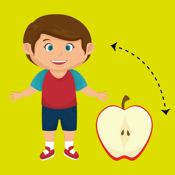 Garçon dessin animé fruit tranché pomme — Image vectorielle