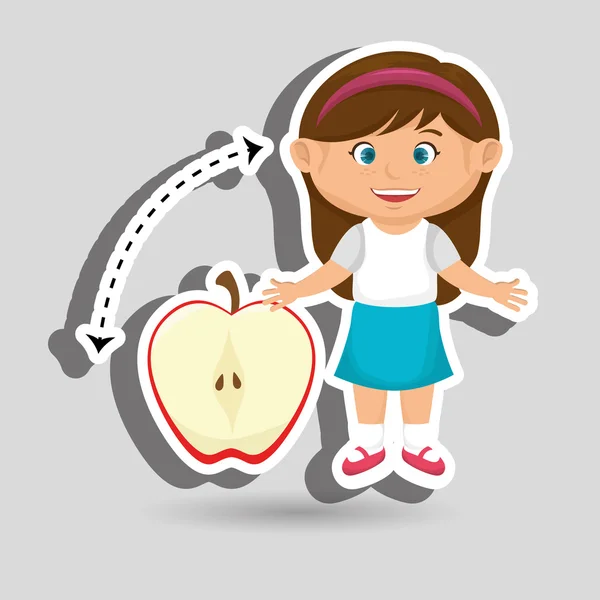Mädchen Cartoon Früchte in Scheiben geschnitten Apfel — Stockvektor