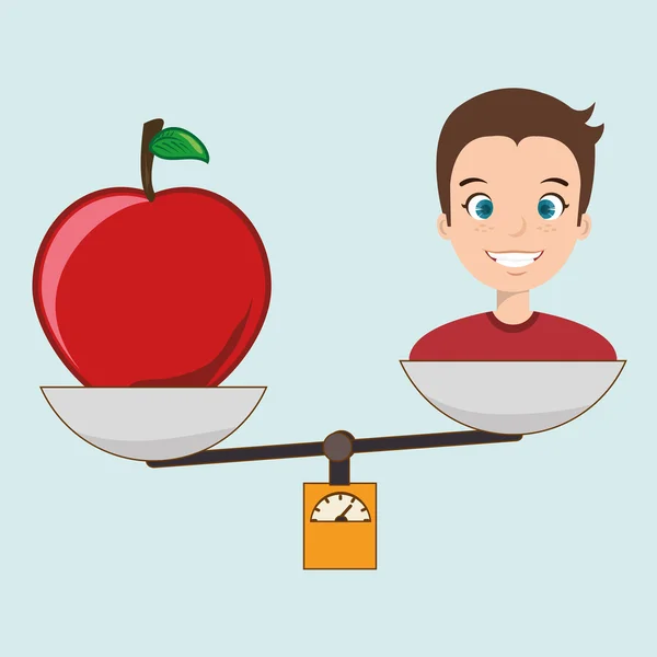 Man cartoon fruit apple balance — Stock Vector