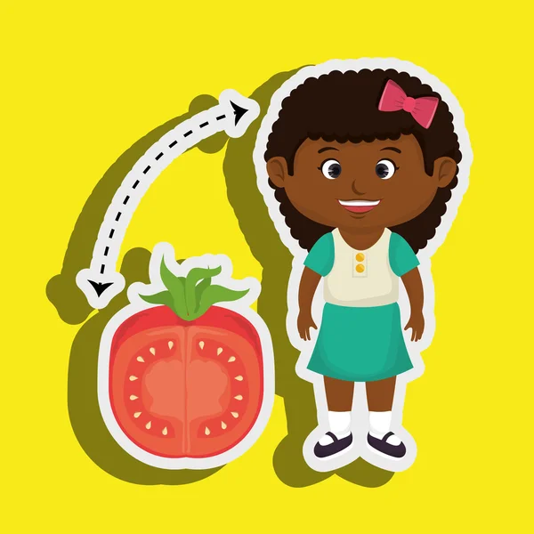 Meisje cartoon tomaat plantaardige gezondheid — Stockvector