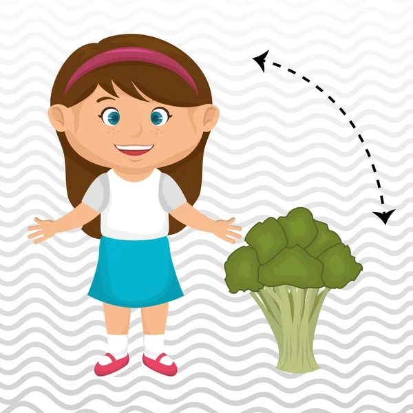 Fille dessin animé brocoli légume — Image vectorielle
