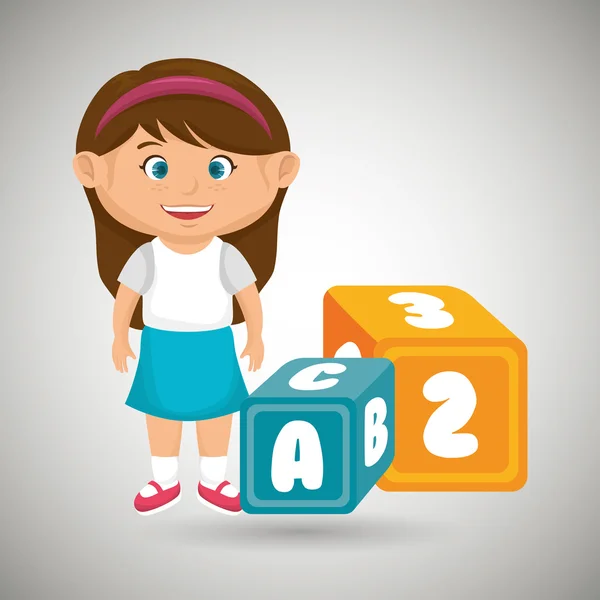 Κινούμενα σχέδια κορίτσι κύβος αλφάβητο — Διανυσματικό Αρχείο