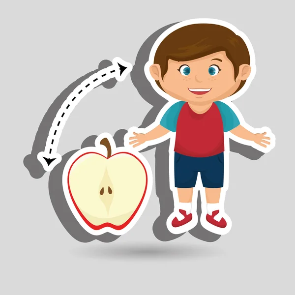 Boy cartoon fruit sliced apple — Stock Vector