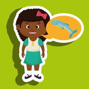 Kız çizgi film gıda balık taze