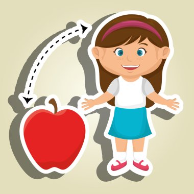 Kız çizgi film meyve elma kırmızı