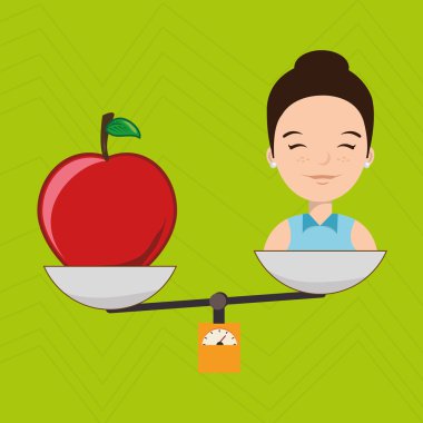 kadın karikatür meyve gıda denge