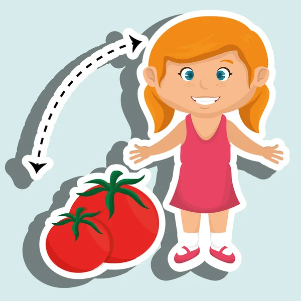 Niña dibujos animados tomate vegetal salud — Vector de stock