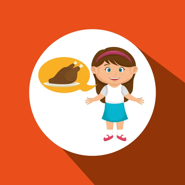 Κορίτσι καρτούν κοτόπουλο τροφίμων — Διανυσματικό Αρχείο