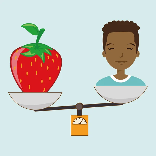 Mulher desenho animado fruta morango equilíbrio alimentar — Vetor de Stock