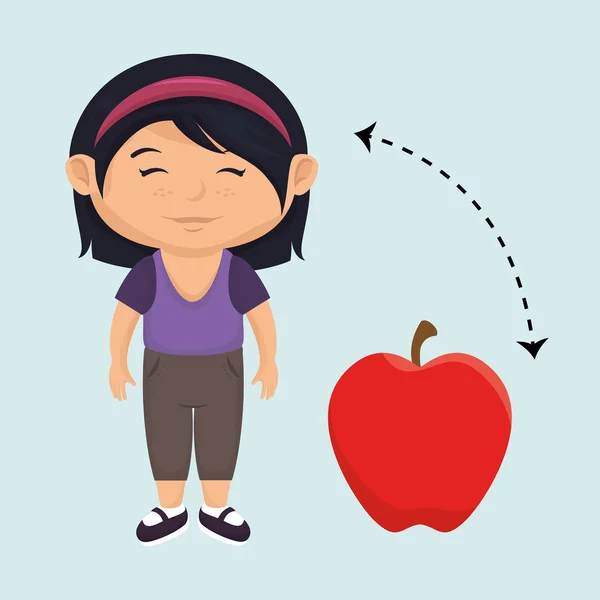 女孩卡通水果苹果红 — 图库矢量图片