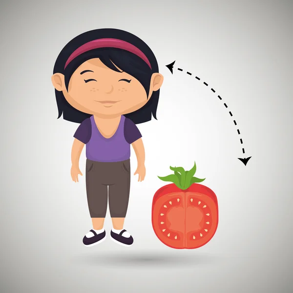 Fille dessin animé tomate légumes santé — Image vectorielle