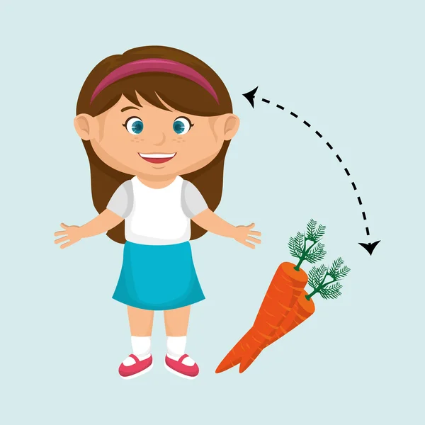 Fille dessin animé carotte légume bio — Image vectorielle