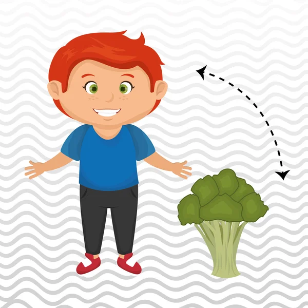 Zelenina brokolice kreslený chlapec — Stockový vektor
