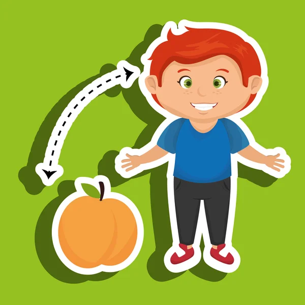 Cartoon boy peach fruit — Stock Vector