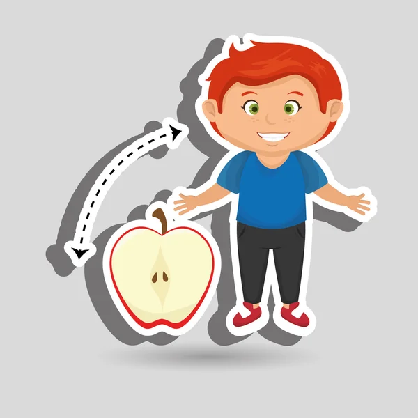 Мальчик мультфильм фрукты нарезанный яблоко — стоковый вектор