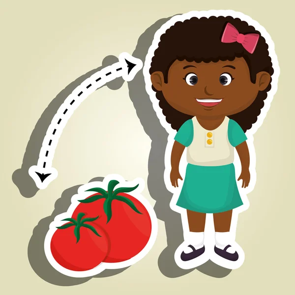 Fille dessin animé tomate légumes santé — Image vectorielle