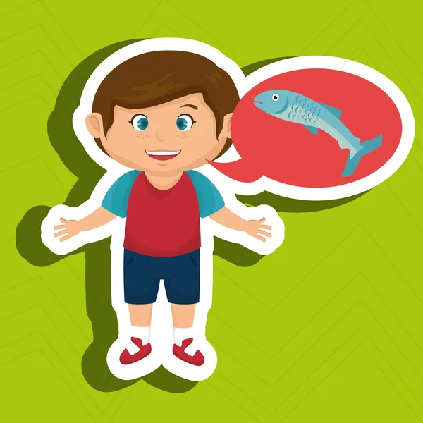 Świeżych ryb jedzenie kreskówka chłopiec — Wektor stockowy